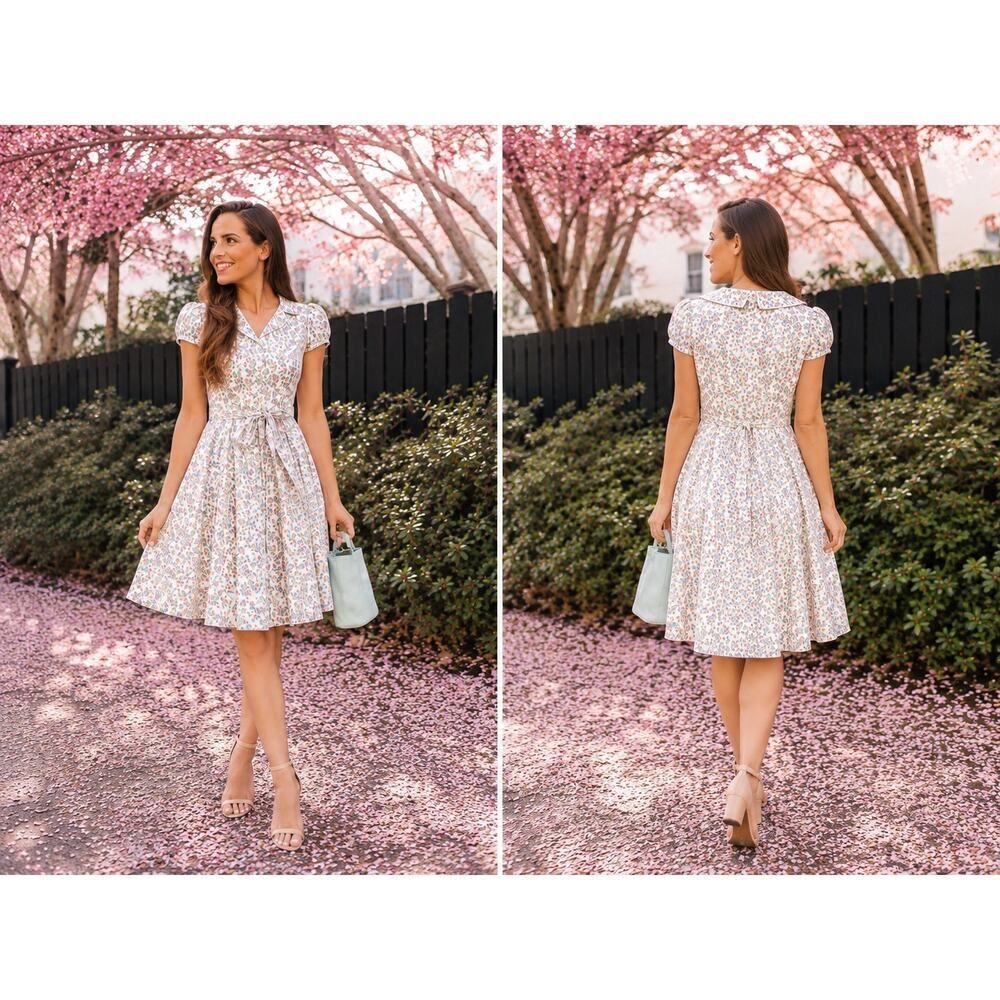 Gal Meets Glam Floral Fit & Flare Mini Dress Belted Cottagecore US10